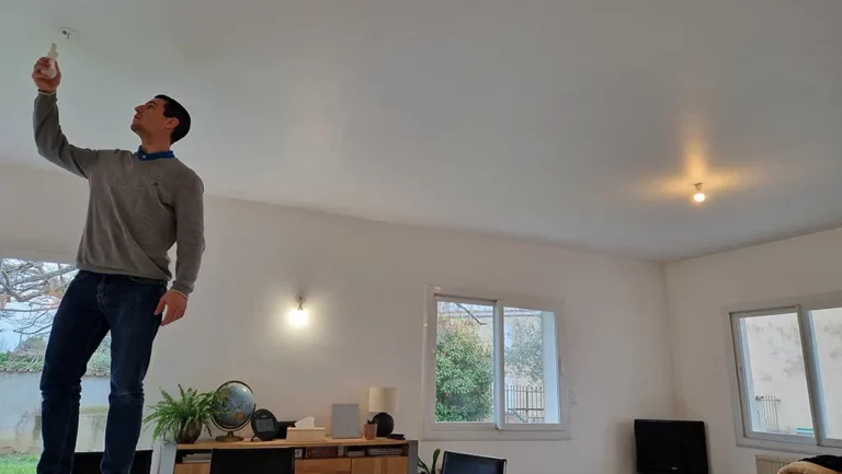 mise en place nouvelle ampoule dans le sejour d une maison
