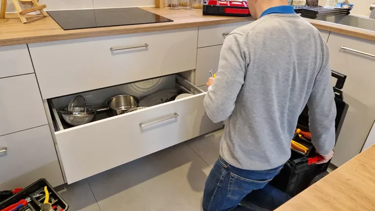 reglage tiroir de cuisine avec caisse à outils