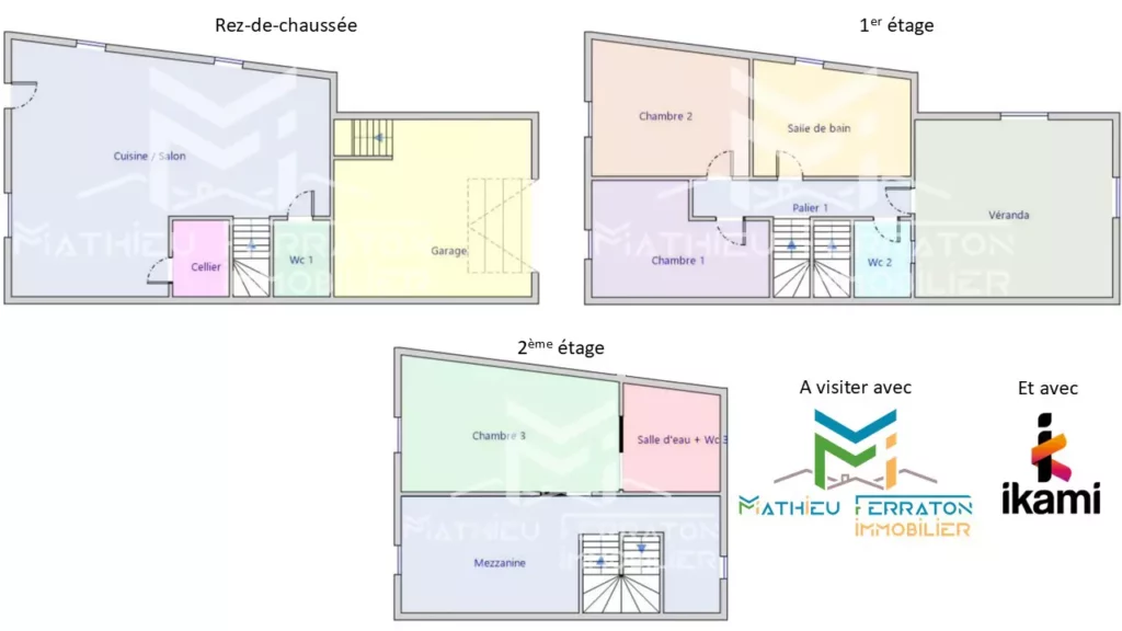plan de la maison a vendre a chatillon saint jean 26750 rdc premier et deuxieme etage avec pieces indiquees