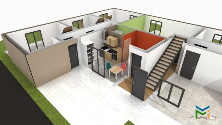 plan 3d avec home staging virtuel permettant de visualiser les volumes et l amenagement d une maison a romans sur isere dans la drome