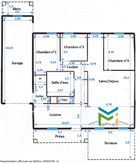 plan de la maison plain pied 101 m2 a romans sur isere 26100 3 chambres sejour cuisine garage et terrasse